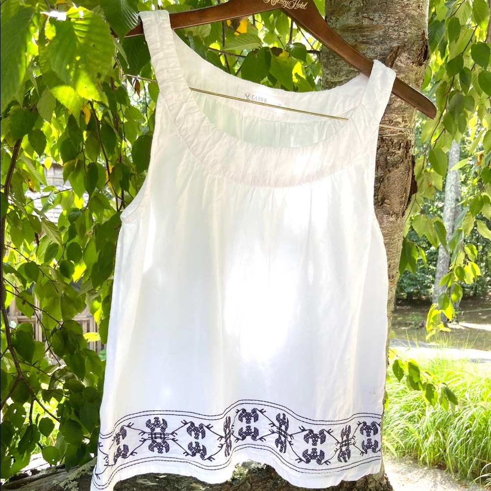 Carve Sleeveless Embroidered Peasant Top